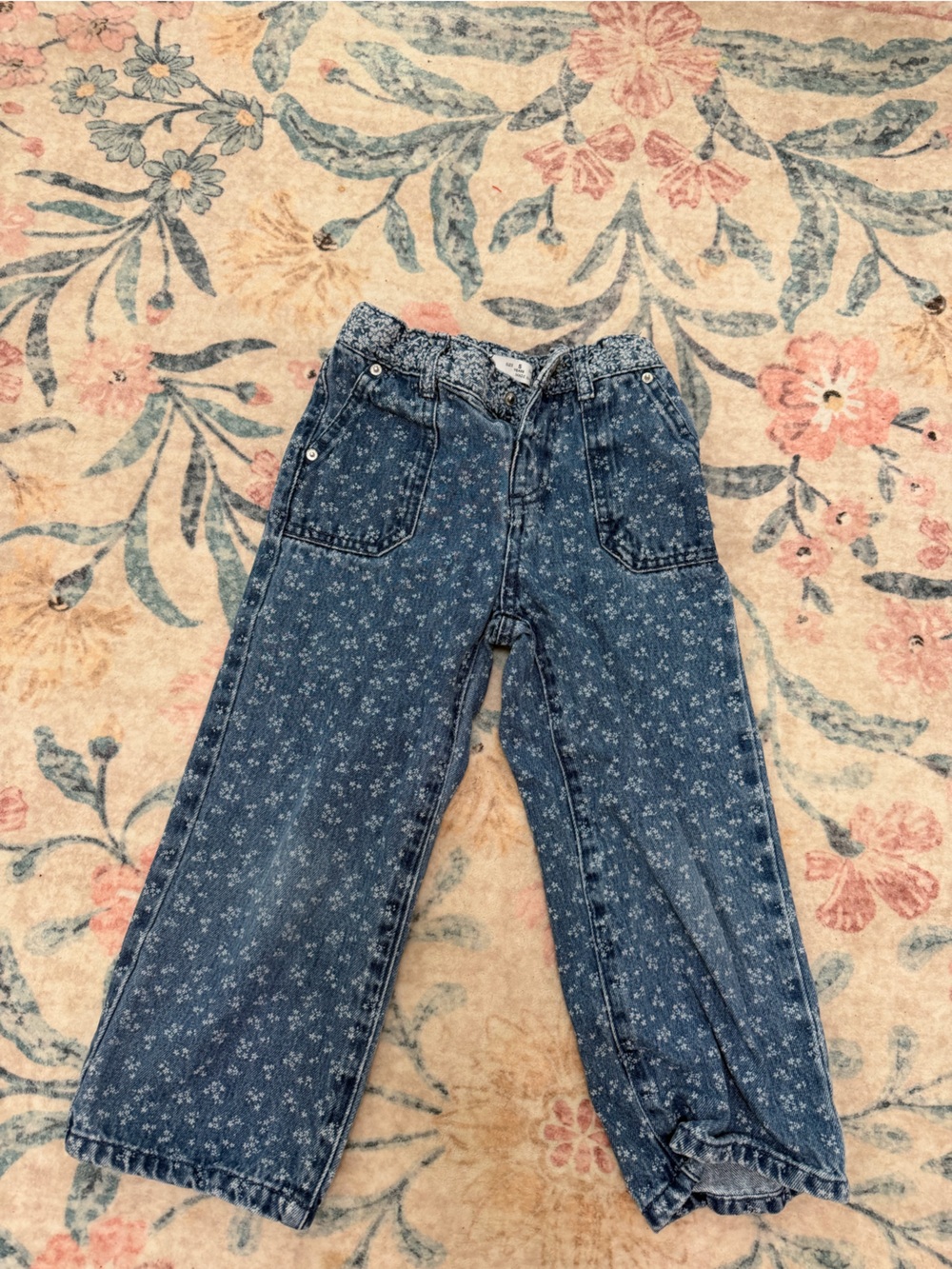Zara Blue Floral Wide-Leg Jeans